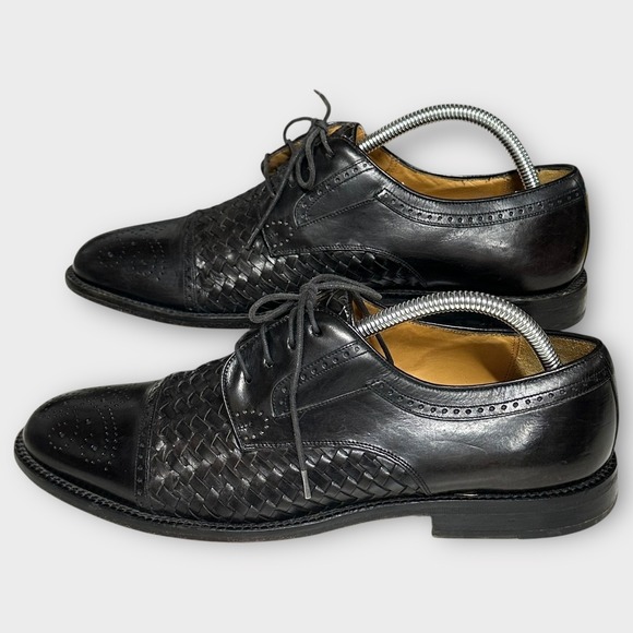Avventura Shoes Mens Size 9.5‎ Black Leather Woven Cap Toe Oxford Dress Spain - Picture 1 of 12